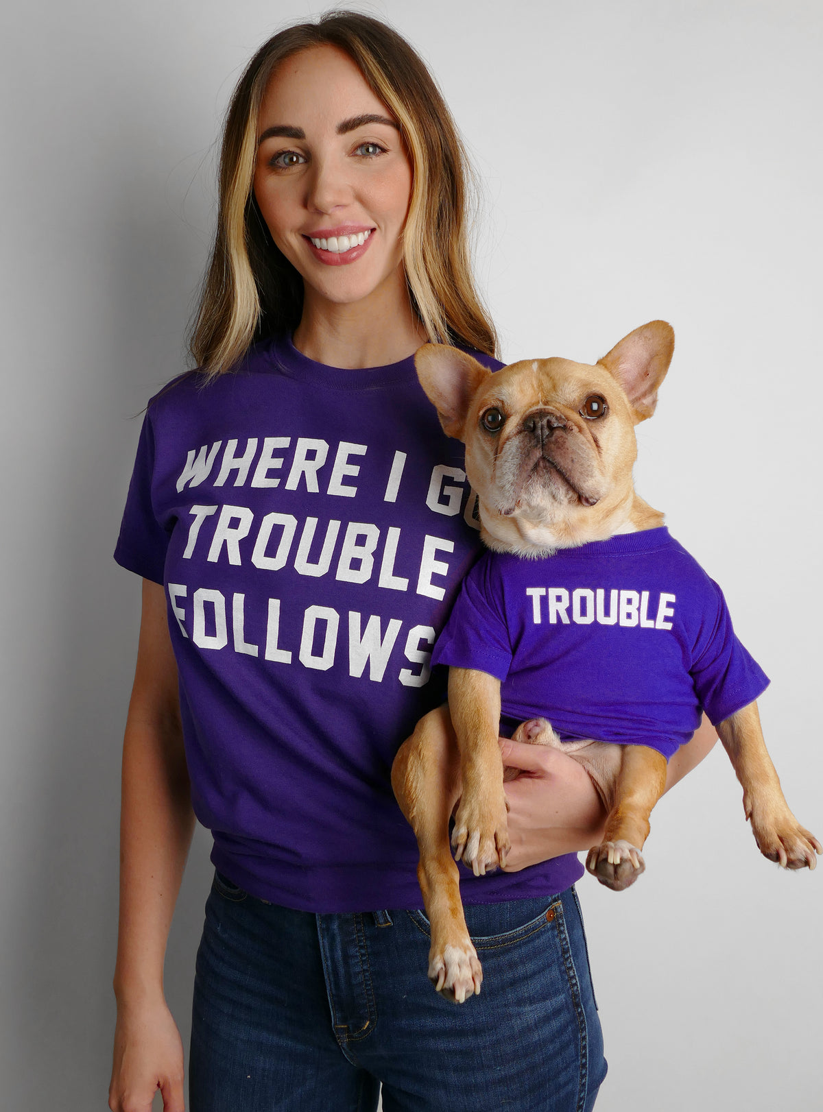 Trouble Follows Matching T-Shirt Set